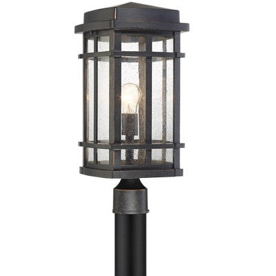 John Timberland Mission Outdoor Post Light Fixture Oil Rubbed Bronze 19 1/4" Clear Seedy Glass For Exterior Garden Yard Walkway
