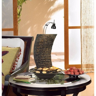 John Timberland Water Ripple Japanese Zen Waterfall Ripple Indoor Tabletop Fountain With Light 17 1/4" For Table Office Desk Home Bedroom Living Room
