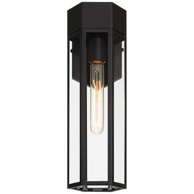 John Timberland Gambit 17" High Modern Outdoor Wall Light Fixture Mount Porch House Exterior Outside Weatherproof Matte Black Clear Glass Shade