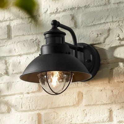 John Timberland Oberlin Rustic Farmhouse Outdoor Barn Light Fixture Black Dusk To Dawn Motion Sensor 9" Clear Seedy Glass For Exterior Deck House Yard