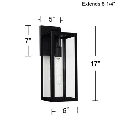 John Timberland Titan Modern Outdoor Wall Light Fixtures Set Of 2 Mystic Black Rectangular Frame 17" Clear Glass For Post Exterior Barn