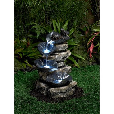 John Timberland Frog And Four Lily Pad Rustic Cascading Outdoor Floor Water Fountain With LED Light 21" For Yard Garden Patio Home Deck Porch Exterior
