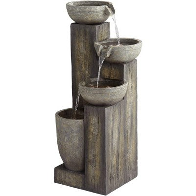 John Timberland Four Tier Rustic Cascading Outdoor Floor Water Fountain With LED Light 40 1/2" For Yard Garden Patio Home Deck Porch House Roof