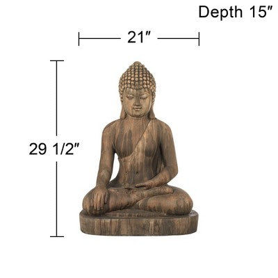 John Timberland Sitting Buddha Statue Sculpture Zen Decor Outdoor Garden Front Porch Patio Yard Outside Weathered Light Sandstone Finish 29 1/2" Tall