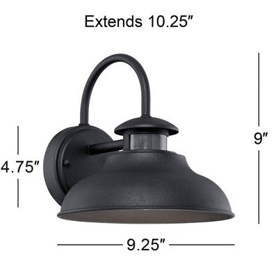 John Timberland Midland Industrial Outdoor Wall Light Fixture Black Motion Sensor Dusk To Dawn 9" For Post Exterior Barn Deck House Porch Yard Patio