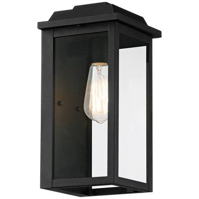 John Timberland Eastcrest Modern Outdoor Wall Light Fixtures Set Of 2 Textured Black Metal 14" Clear Glass For Post Exterior Barn Deck House