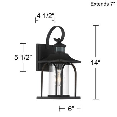 John Timberland Adaes Mission Outdoor Wall Light Fixture Textured Black Motion Sensor 14 1/4" Clear Glass For Post Exterior Barn Deck House Porch Yard