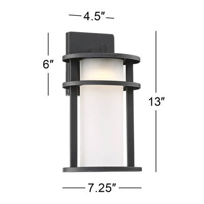 John Timberland Aline Modern Outdoor Wall Light Fixtures Set Of 2 Black Metal LED 13" White Frosted Glass For Post Exterior Barn Deck