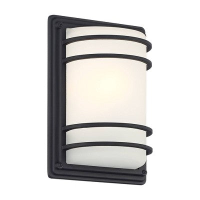John Timberland Habitat Modern Industrial Outdoor Wall Light Fixtures Set Of 2 Black Metal 11" Frosted Glass For Post Exterior Barn Deck