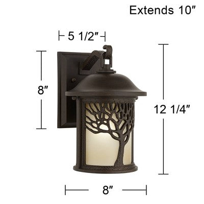 John Timberland Mission Outdoor Wall Light Fixture Bronze Tree Motif 12 1/4" Amber Glass Lantern For Exterior House Porch Patio