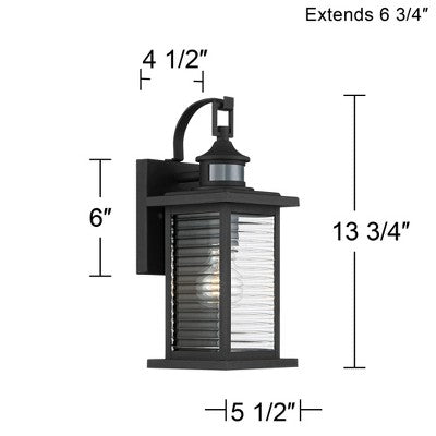 John Timberland Cameron Mission Outdoor Wall Light Fixture Textured Black Motion Sensor Dusk To Dawn 13 3/4" Clear Stripped Glass For Post Exterior