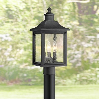  John Timberland Moray Bay Rustic Mission Outdoor Post Light Black 17" Clear Seedy Glass For Exterior Barn Deck House Porch Yard Patio Home Outside