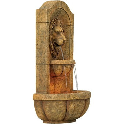  Royal Lion Head 29 1/2" High Large Italian Indoor Outdoor Decor Faux Stone Wall Fountain With Light LED Outside Garden Patio