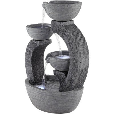  John Timberland Three Cup Modern Japanese Cascading Outdoor Floor Water Fountain With LED Light 31 1/2" For Yard Garden Patio Home Deck Porch Exterior