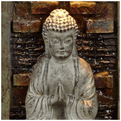  John Timberland Namaste Buddha Zen Waterfall Indoor Tabletop Water Fountain With LED Light 11 1/2" For Table Office Desk Home Bedroom Meditation