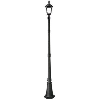  John Timberland Bellagio Rustic Outdoor Post Light Texturized Black With Flat Base Pole 99 3/4" Clear Hammered Glass For Exterior Barn Deck House Home
