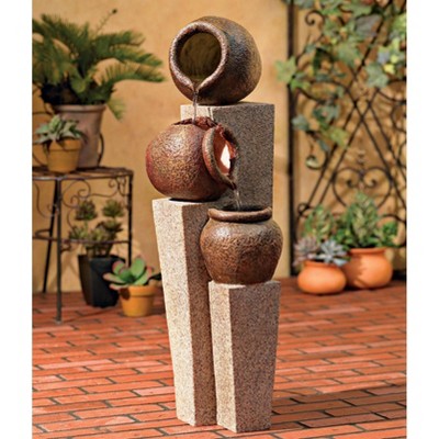  John Timberland Rustic Outdoor Floor Water Fountain 35 1/2" High Three Cascading Urn Pillar For Yard Garden Patio Deck Home