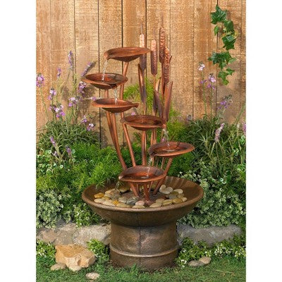  John Timberland Water Lilies And Cat Tails Rustic Cascading Outdoor Floor Water Fountain 33" For Yard Garden Patio Home Deck Porch House Exterior Roof