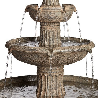  John Timberland Farron Rustic 3 Tier Basin Outdoor Floor Water Fountain With LED Light 46" For Yard Garden Patio Home Deck Porch Exterior Balcony Roof