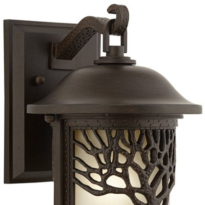 John Timberland Mission Outdoor Wall Light Fixture Bronze Tree Motif 12 1/4" Amber Glass Lantern For Exterior House Porch Patio