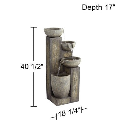  John Timberland Four Tier Rustic Cascading Outdoor Floor Water Fountain With LED Light 40 1/2" For Yard Garden Patio Home Deck Porch House Roof