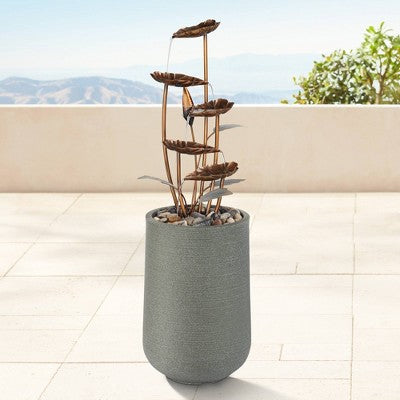  John Timberland Leonisis Rustic Cascading Leaves Outdoor Floor Water Fountain 38 1/2" For Yard Garden Patio Home Deck Lawn Porch House