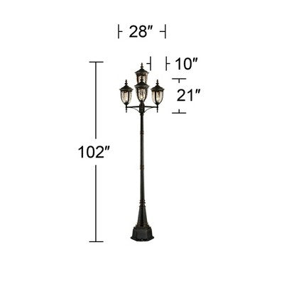  John Timberland Outdoor Post Light Veranda Bronze 102" 4-Light Street Lantern Champagne Hammered Glass For Exterior Garden Yard