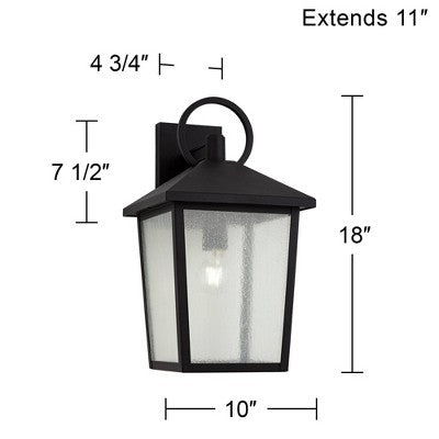  John Timberland Westmont 18" High Modern Outdoor Wall Light Fixture Mount Porch House Exterior Weatherproof Sand Black Aluminum Seeded Glass Shade
