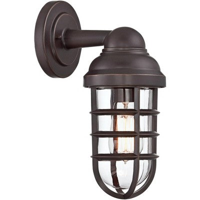  John Timberland Marlowe Industrial Outdoor Wall Light Fixtures Set Of 2 Bronze Metal Cage 13 1/4" Clear Glass For Post Exterior Barn Deck House Porch