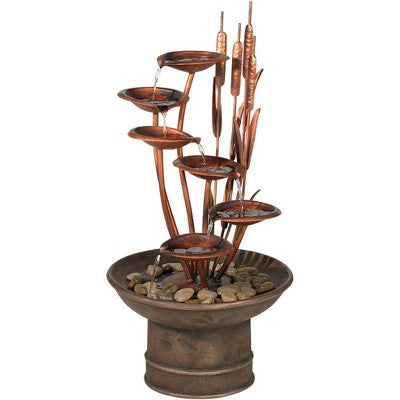  John Timberland Water Lilies And Cat Tails Rustic Cascading Outdoor Floor Water Fountain 33" For Yard Garden Patio Home Deck Porch House Exterior Roof