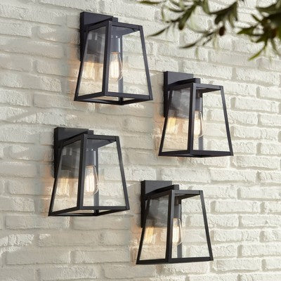  John Timberland Arrington Modern Outdoor Wall Lights Fixtures Set Of 4 Mystic Black 13" Clear Glass For Post Exterior Barn Deck House Porch Yard Patio