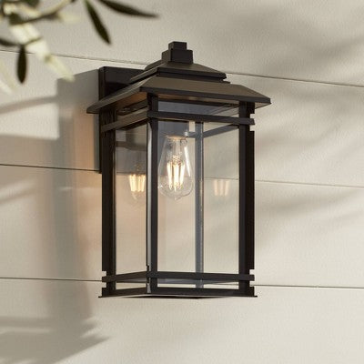  John Timberland North House Mission Outdoor Wall Light Fixture Matte Black Metal 16" Clear Glass For Post Exterior Barn Deck House Porch Yard Patio