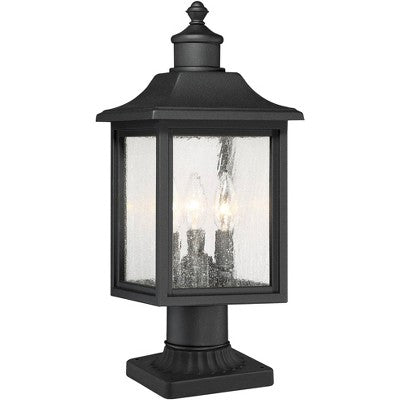  John Timberland Moray Bay 17" High Mission Outdoor Post Light Fixture Pole Porch House With Pier Mount Adapter 3-Light Black Metal Seeded Glass Shade