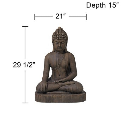  John Timberland Sitting Buddha Statue Sculpture Zen Decor Outdoor Garden Front Porch Patio Yard Outside Dark Sandstone Faux Stone Finish 29 1/2" High