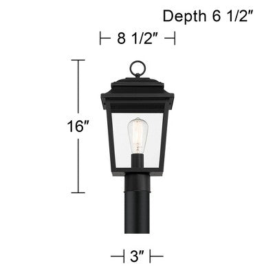  John Timberland Bellis Verde 16" High Traditional Outdoor Post Mount Light Fixture Pole Porch Waterproof Textured Black Metal Clear Glass Shade