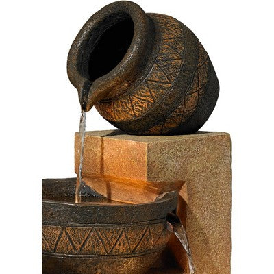  John Timberland Stoneware Bowl And Jar Rustic Cascading Outdoor Floor Water Fountain With LED Light 46" For Yard Garden Patio Home Deck Porch Exterior