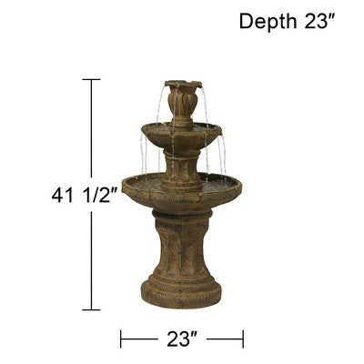  John Timberland Tuscan Garden Rustic 3 Tier Basin Outdoor Floor Water Fountain 41 1/2" For Yard Backyard Garden Patio Home Deck Porch House Exterior
