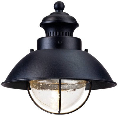  John Timberland Industrial Outdoor Wall Light Fixtures Set Of 2 Black Metal LED 8" Seedy Glass For Exterior Barn Deck House Porch