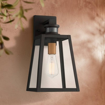  John Timberland Arrington Modern Outdoor Wall Light Fixtures Set Of 2 Black Motion Sensor 14 3/4" Clear Glass For Post Exterior Barn Deck House Porch