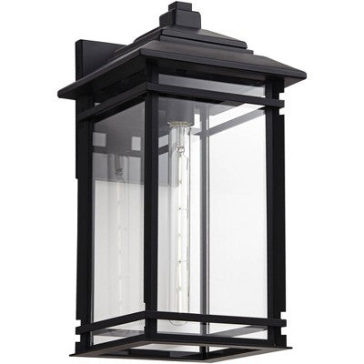 John Timberland North House Mission Outdoor Wall Light Fixture Matte Black Metal 19" Clear Glass For Post Exterior Barn Deck House Porch Yard Patio