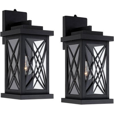  John Timberland Woodland Park Mission Outdoor Wall Light Fixtures Set Of 2 Black Metal Dusk To Dawn 15" Clear Glass For Post Exterior Barn Porch