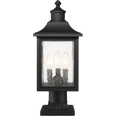  John Timberland Moray Bay 17" High Mission Outdoor Post Light Fixture Pole Porch House With Pier Mount Adapter 3-Light Black Metal Seeded Glass Shade
