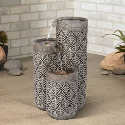  John Timberland Havara Rustic 3-Tier Cascading Columns Outdoor Floor Water Fountain With LED Light 26" For Yard Garden Patio Home Deck