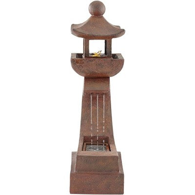  Pagoda 31" High Large Zen Japanese Indoor Outdoor Decor Rust Stone Floor Fountain With Light LED Waterfall Outside Garden Patio Yard