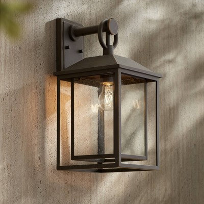  John Timberland Califa Mission Outdoor Wall Light Fixture Bronze 18" Clear Textured Glass For Post Exterior Barn Deck House Porch Yard Posts Patio
