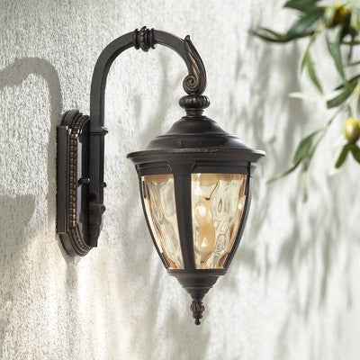  John Timberland Rustic Industrial Outdoor Wall Light Fixture Bronze Metal 13 1/2" Glass Wet Rated For Exterior House Patio Home