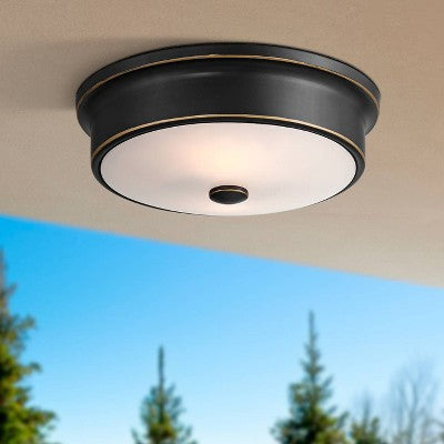  John Timberland Aabria 11 3/4" Wide High Modern Outdoor Flush-Mount Light Fixture Ceilng Porch House Weatherproof Matte Black Metal Glass Shade