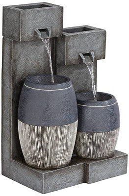  John Timberland Mendit Rustic Cascading 2-Jar Outdoor Wall Floor Water Fountain With LED Light 29" For Yard Garden Patio Home Deck Lawn