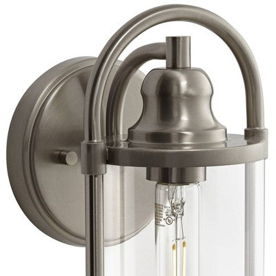  John Timberland Avani 15 1/2" High Modern Indoor/Outdoor Wall Light Porch House Edison Bulb Silver Brushed Nickel Finish Metal Clear Glass Shade