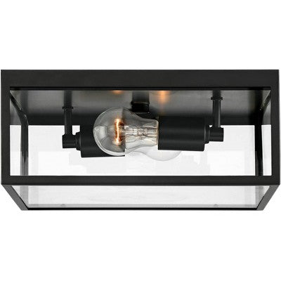  John Timberland Modern Outdoor Ceiling Light Fixture Matte Black 12" Clear Glass Panels Square Exterior House Porch Patio Outside